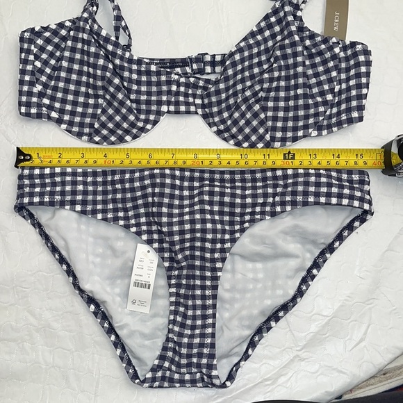 J Crew ruffle underwire bikini top and hipster bottom in Classic Navy Gingham - Picture 4 of 9